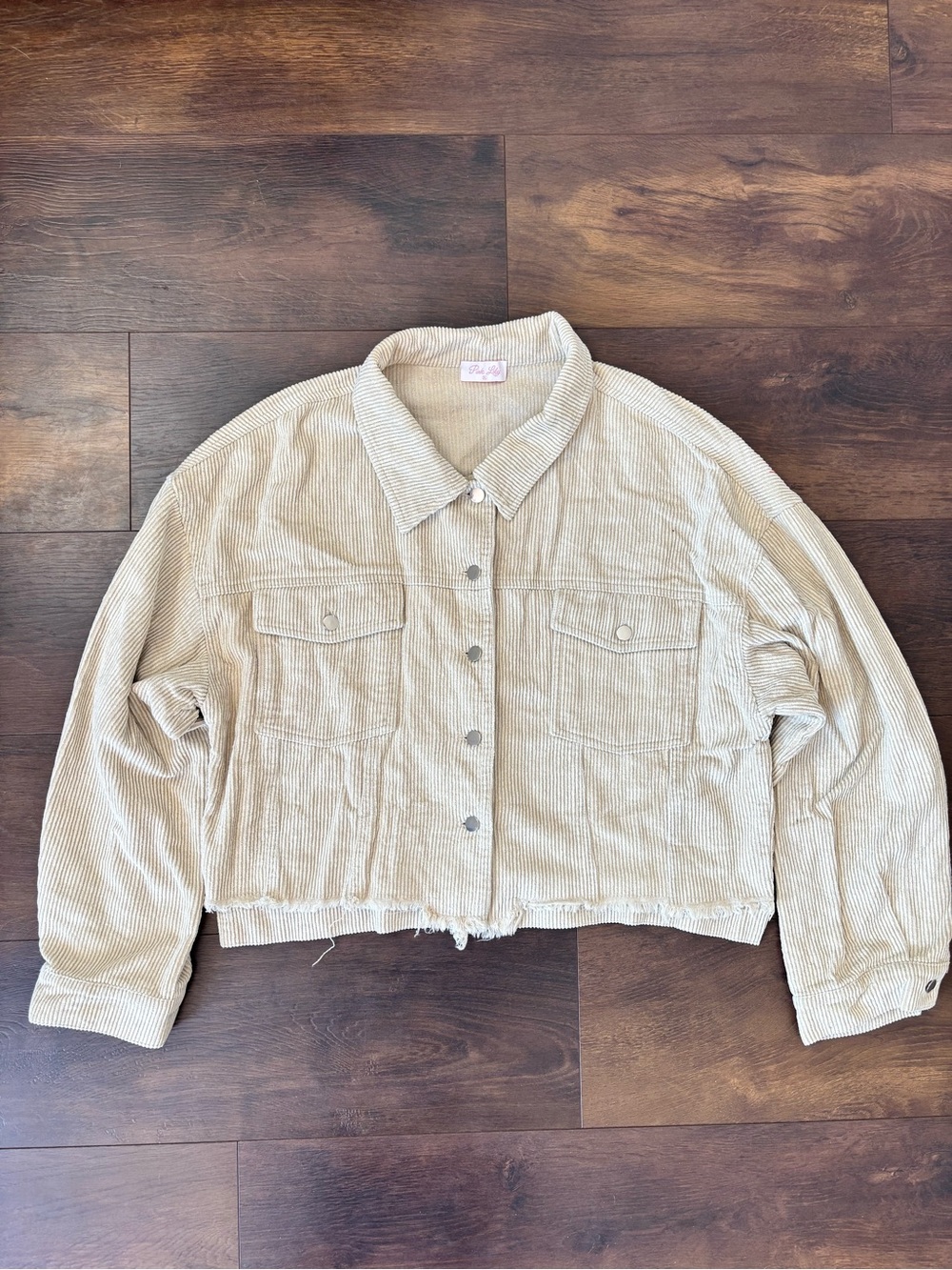 Pink Lily XL Cropped Corduroy Shacket Beige